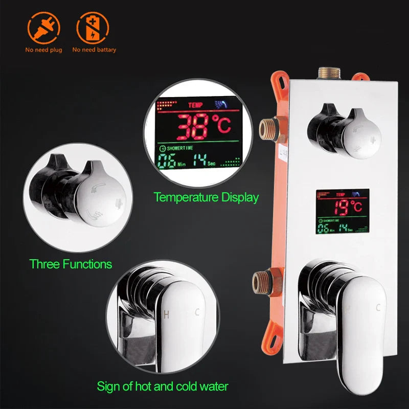 Afralia™ Chrome Luxury Digital Bath Shower Mixer with Rain Waterfall and Handshower
