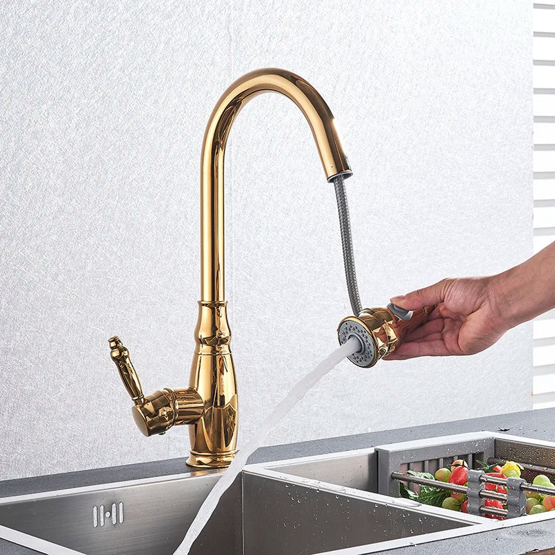 Afralia™ Spring Pull Down Kitchen Faucet with Hot & Cold Water Mixer - 2 Function Spout