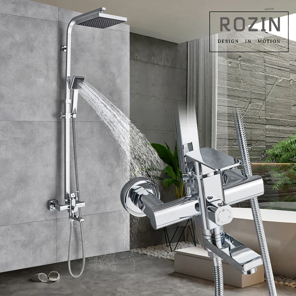 Afralia™ Matte Black Shower Faucet Set with 8" Rainfall Head and Handshower