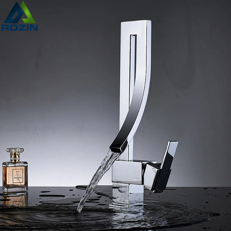 Afralia™ Chrome Waterfall Basin Faucet with Single Handle Hot Cold Mixer Tap