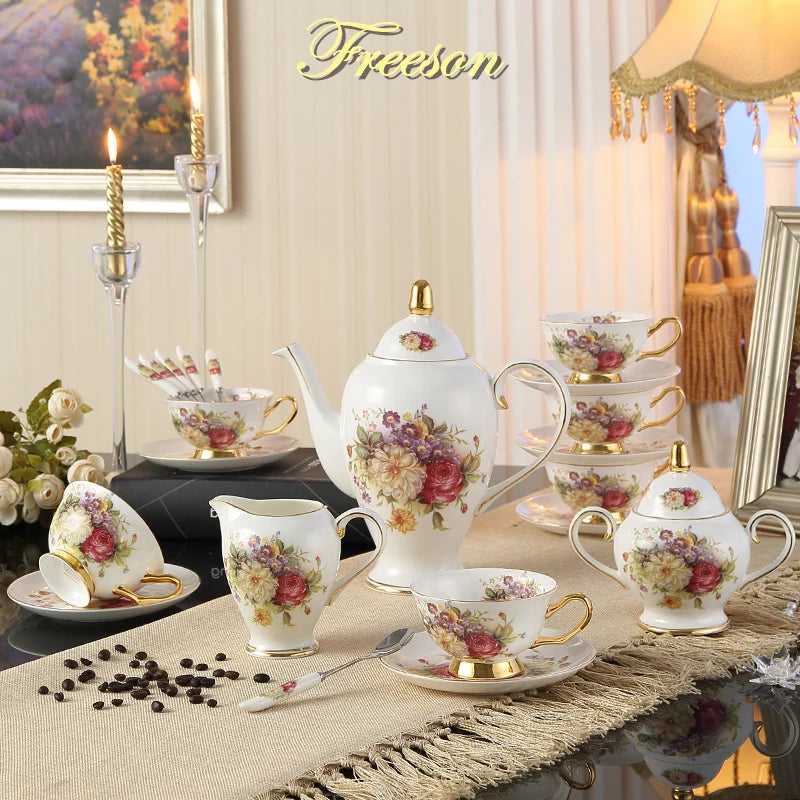 Afralia™ Rose Bone China Tea Set Porcelain Coffee Set Home Coffeeware