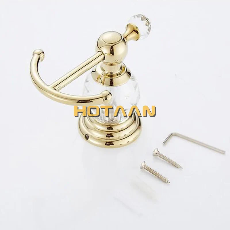 Afralia™ Gold Crystal Robe Hook Towel Rack for Elegant Bathroom Decor