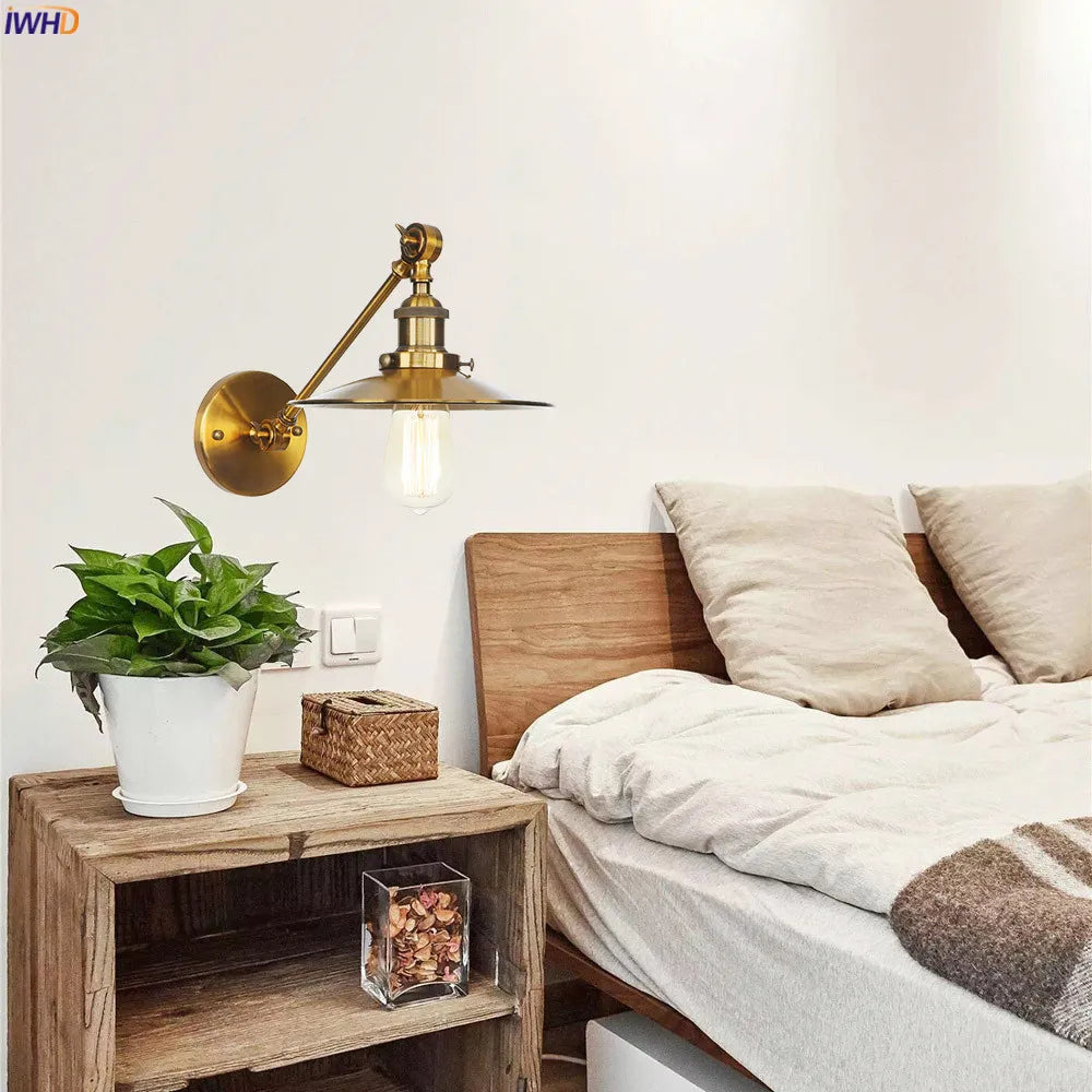 Afralia™ Gold Swing Arm Wall Lamp Sconce Vintage Industrial Retro Loft Wall Light