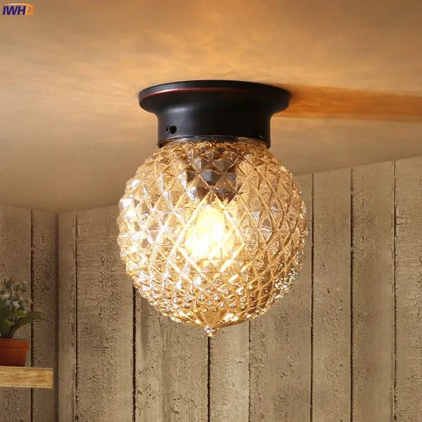 Afralia™ Nordic Vintage Glass LED Ceiling Light for Kitchen Hallway Balcony - Retro Ceiling Lamp