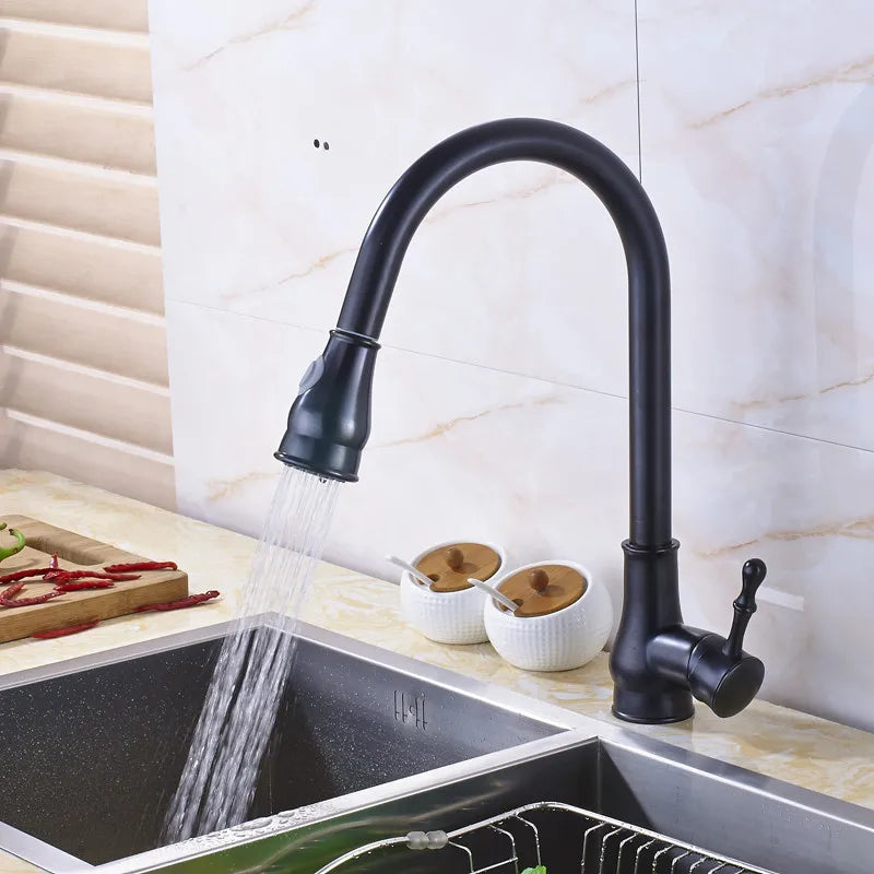 Afralia™ Brushed Nickel Pull Out Kitchen Faucet Single Lever Sprayer