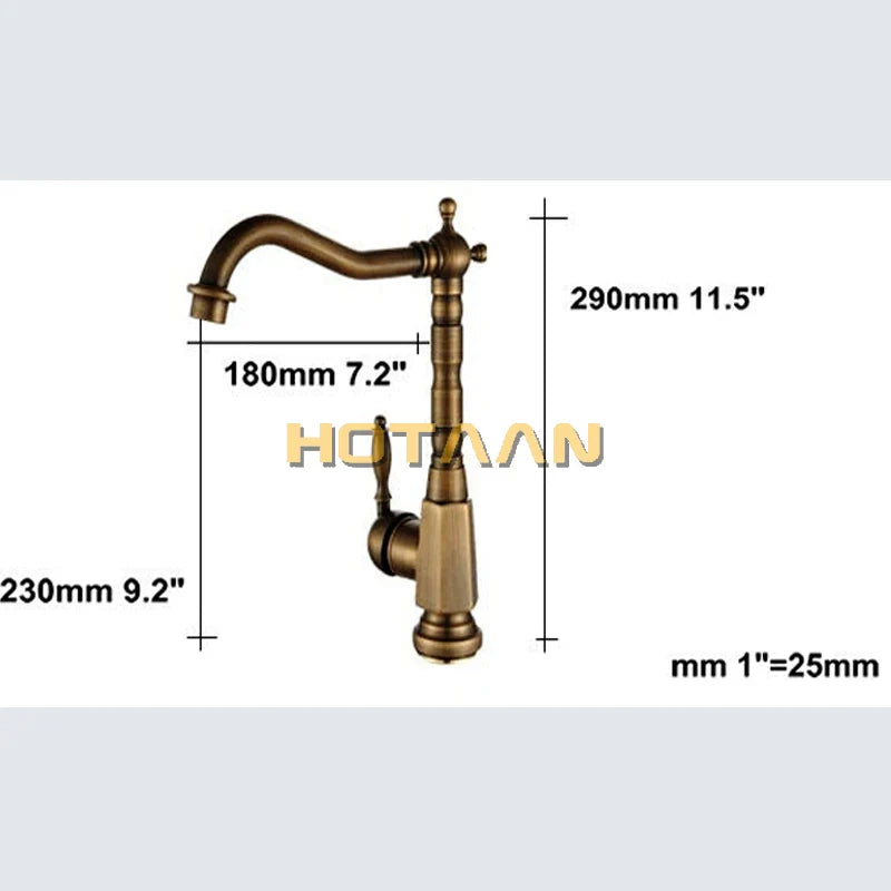 Afralia™ Antique Brass Kitchen Faucet 360° Swivel Basin Sink Mixer Tap YT-6025