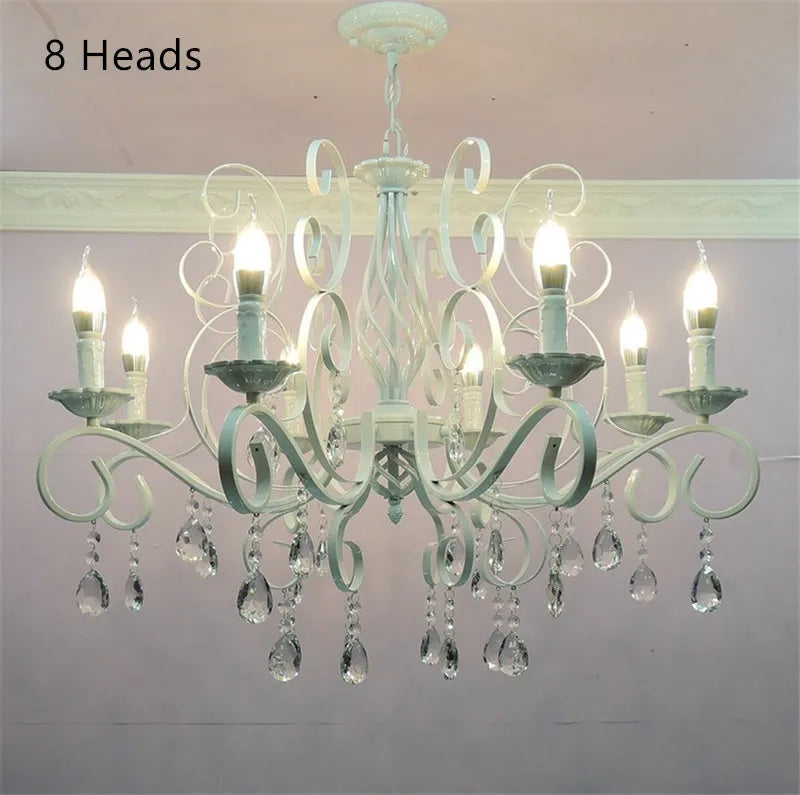 Afralia™ Retro White Metal Crystal Chandelier with E14 Candle Lights