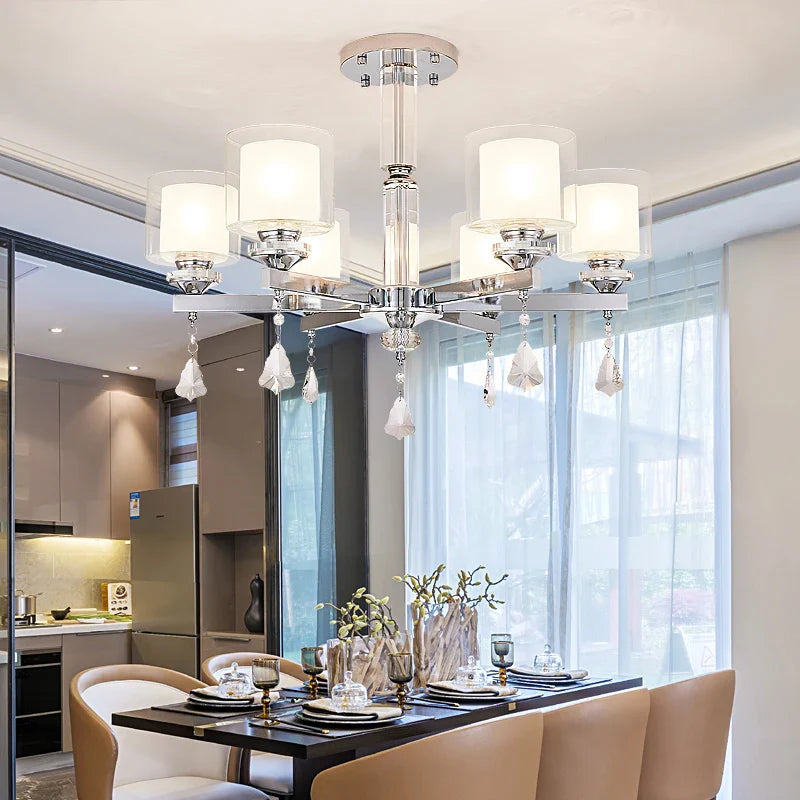 Afralia™ Chrome Crystal LED Chandelier with Double Glass Shades in Modern Design