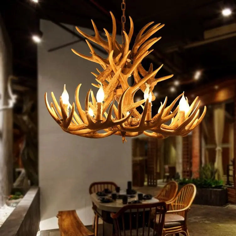 Afralia™ Antler Chandelier: American Retro Resin Horn Deer Lamps for Rustic Indoor Decor