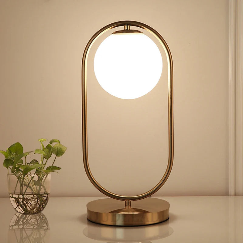 Afralia™ Nordic Golden Body Desk Lamp with Frosted Glass Shade