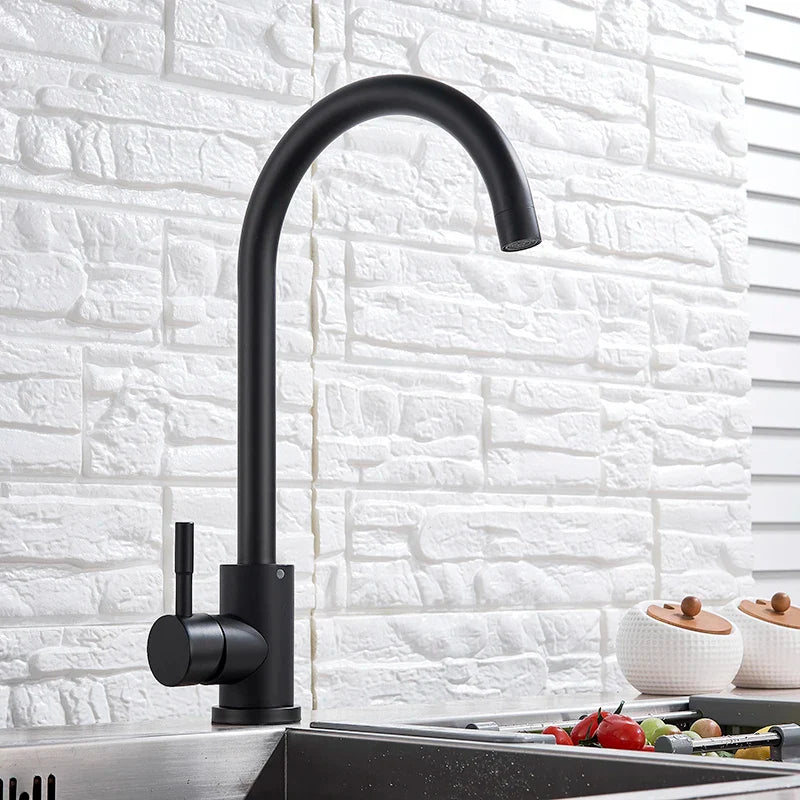 Afralia™ Matte Black Kitchen Sink Faucet 360 Rotate Single Handle Mixer Taps