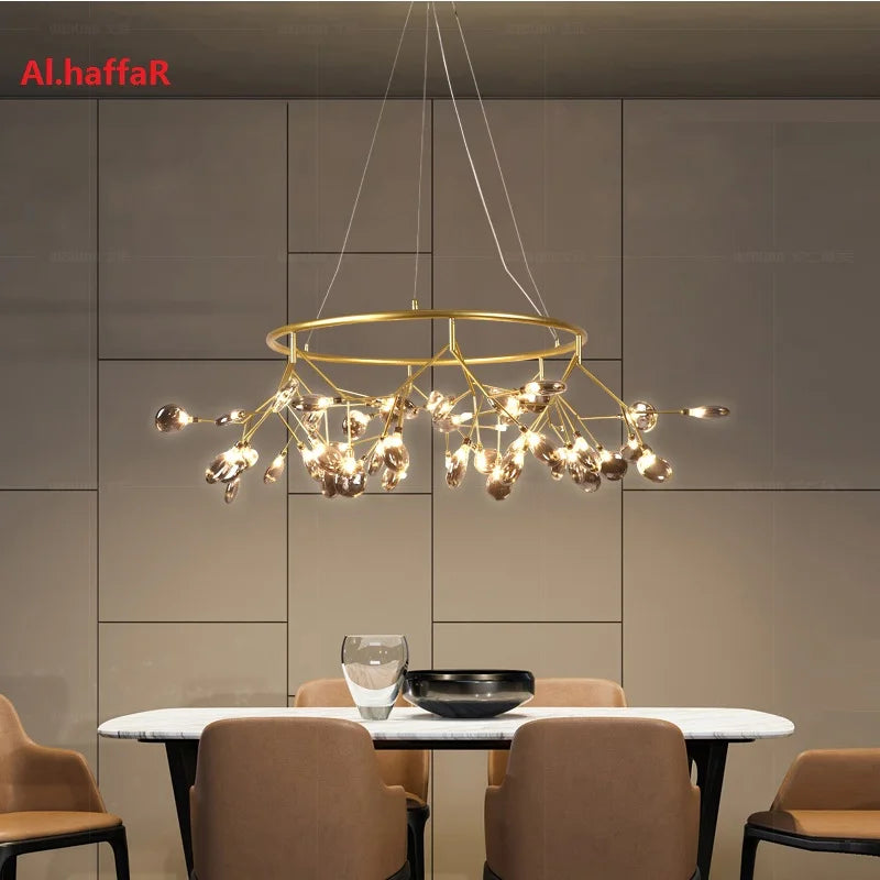 Afralia™ Firefly Round Chandelier Light - Stylish Tree Branch Pendant Lamp - Modern Circle Chandelier