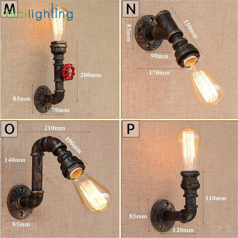 Afralia™ Vintage Iron Rust Water Pipe Wall Lamp E27 Sconce Light Industrial Home Lighting Fixtures