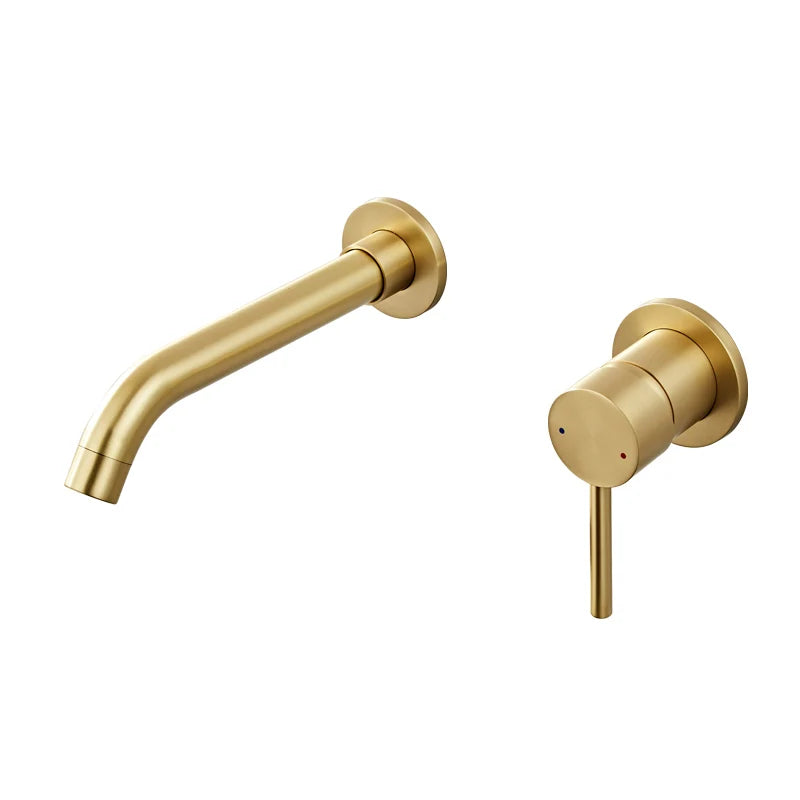 Afralia™ Gold Brass In-Wall Basin Faucet Mixer Tap for Hot Cold Bathroom Sink