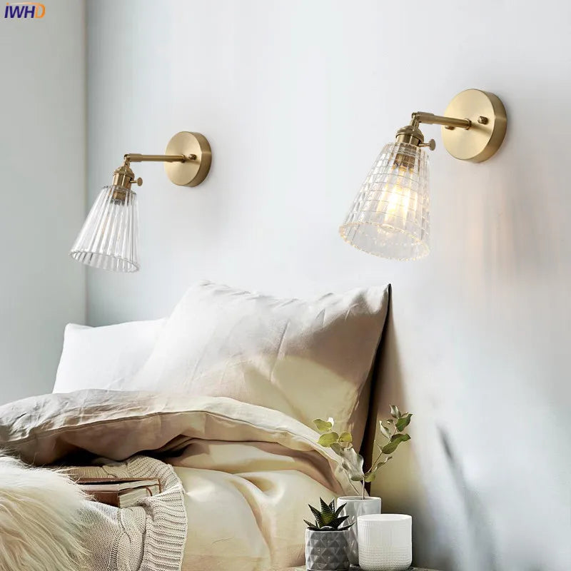 Afralia™ Copper Glass LED Wall Sconce Vintage Retro Wall Lamp for Bedroom Bathroom Mirror