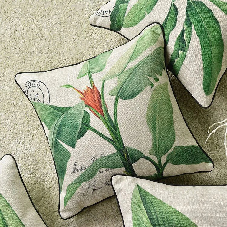 Afralia™ Tropic Leaf Floral Linen Pillow Cover Cushion 45x45cm/30x50cm