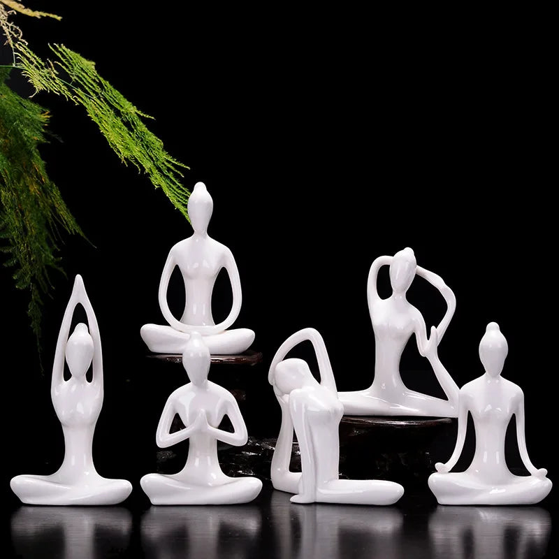 Afralia™ Ceramic Yoga Figurines: Elegant White Abstract Woman Miniatures for Home Decor