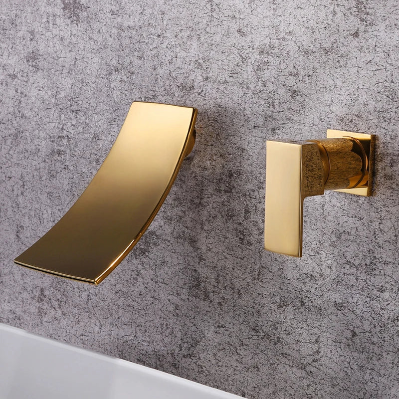 Afralia™ Retro Waterfall Brass Basin Faucet Hot Cold Under Counter Gold Black Water