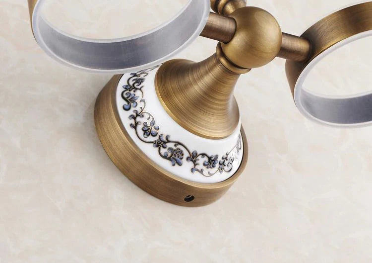 Afralia™ Brass Toothbrush Holder with 2 Cups Bathroom Accessories Wall Mounted Holder