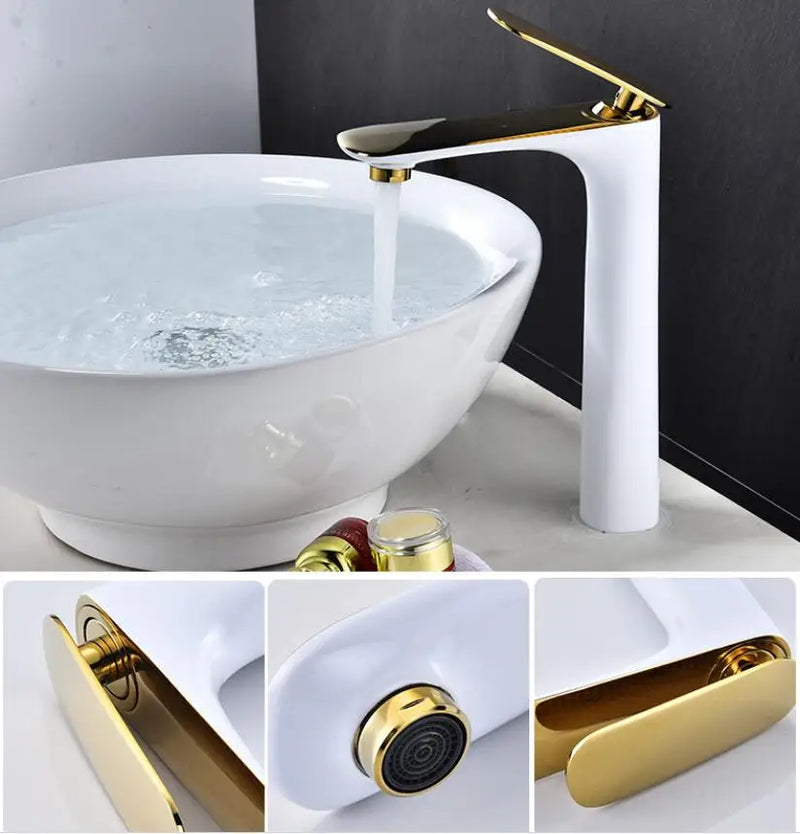 Afralia™ Tall Basin Faucet Hot&Cold Mixer Tap Gold/Chrome/White/Red/Black Bathroom Crane Sink