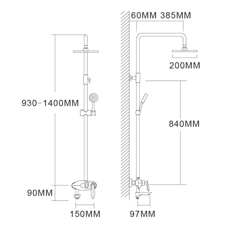 Afralia™ Black Brass Wall Mounted Bathtub Faucet Set - Rain Shower Head, Handheld, Square