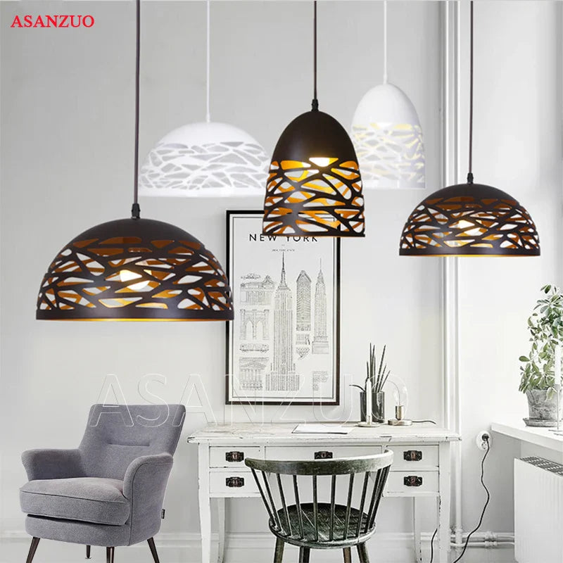 Afralia™ Retro Industrial Semicircle Hollow Pendant Light - Vintage Metal Hanging Lamp for Home Decor