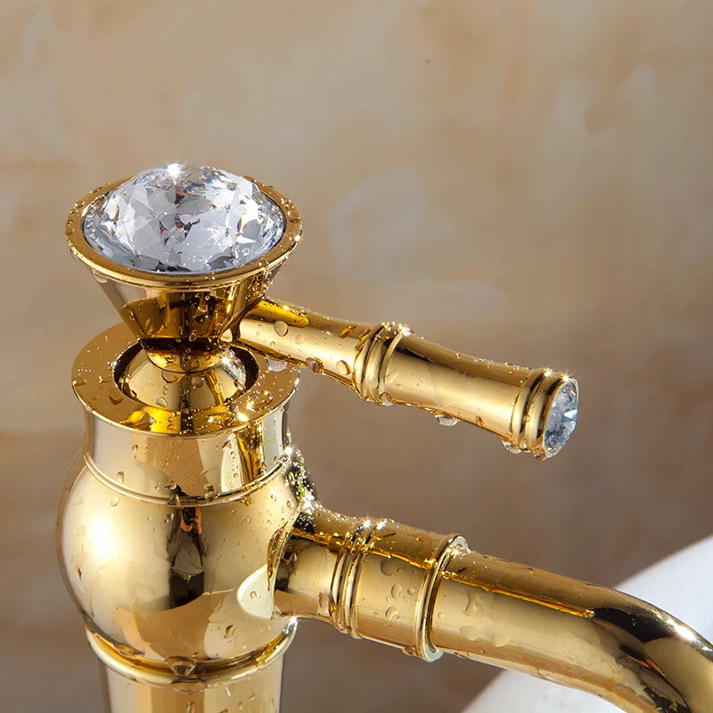 Afralia™ Gold Brass Single Handle Bathroom Mixer Taps for Counter top Basin