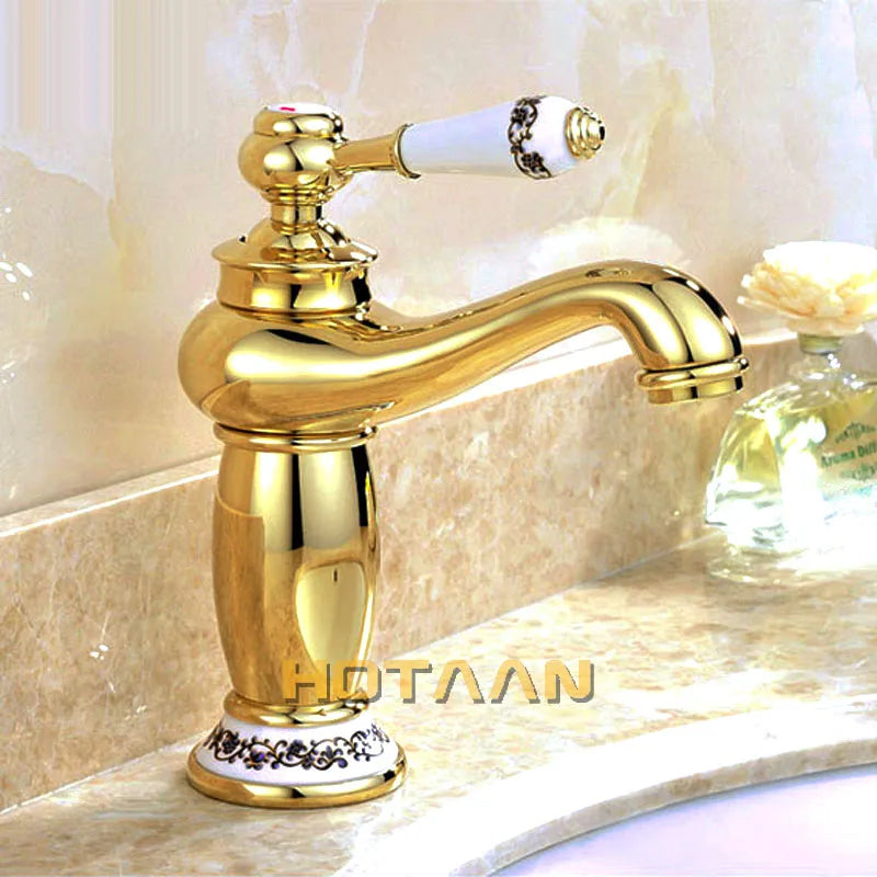 Afralia™ Gold Finish Modern Luxury Basin Faucet Single Handle Hot & Cold Brass Tap