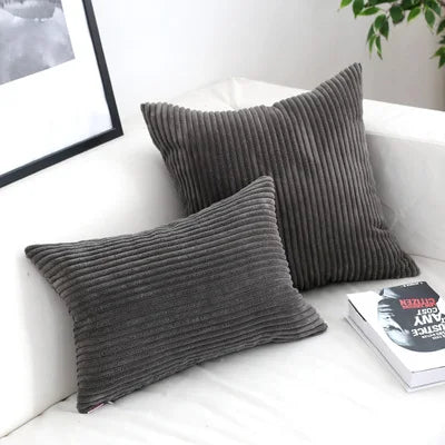 Afralia™ Velvet Cushion Cover Flocking Stripe Yellow Gray Pillow Case 45x45cm/60x60cm