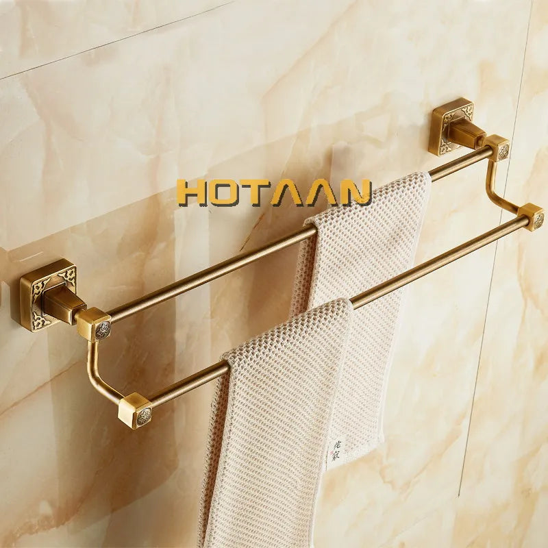 Afralia™ Antique Brass Finish Double Towel Bar, Solid Aluminium Bathroom Accessory