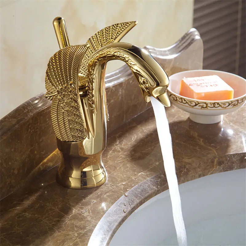 Afralia™ Swan Gold and White Basin Faucet: Luxury Copper Mixer Taps (Hot/Cold)