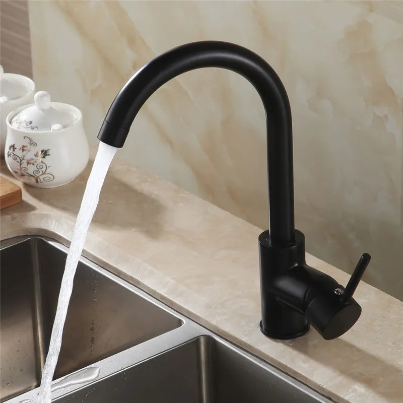 Afralia™ Brass Kitchen Faucet 360 Rotate Swivel Sink Mixer - Black, Single Hole