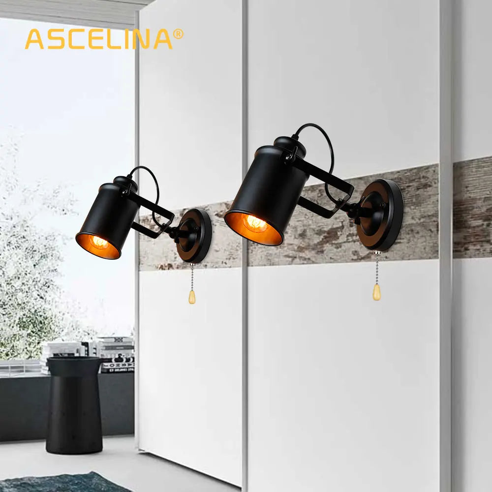Afralia™ Vintage Industrial Wall Lamp with Pull Chain Switch, Retro Sconce for American Country Décor