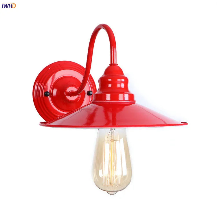 Afralia™ Red Metal Vintage LED Wall Light Retro Sconce for Bedroom Living Room