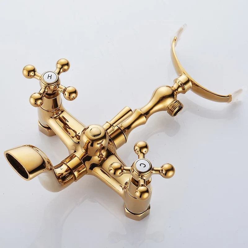 Afralia™ Gold Brass Bathroom Shower Faucet Set Single Handle Rainfall Wall Mounted