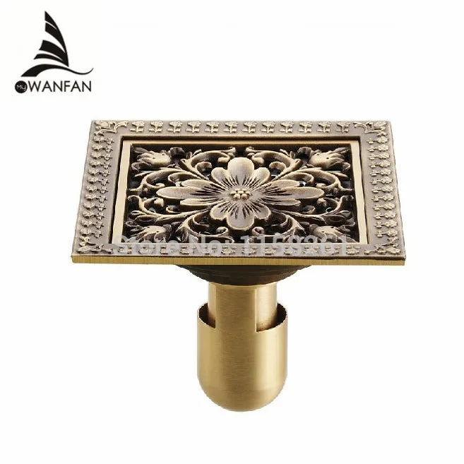 Afralia™ Antique Brass Square Shower Floor Drain Strainer Grate - HJ-8702S