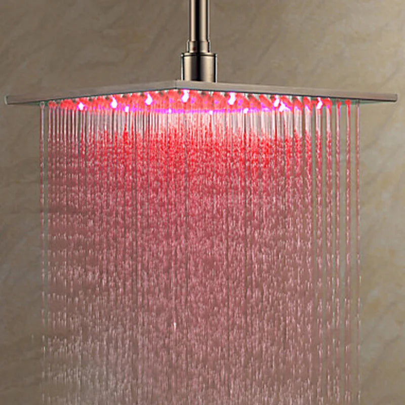Afralia™ Matte Black 16" LED Square Shower Head - Brass Rainfall Faucet Head