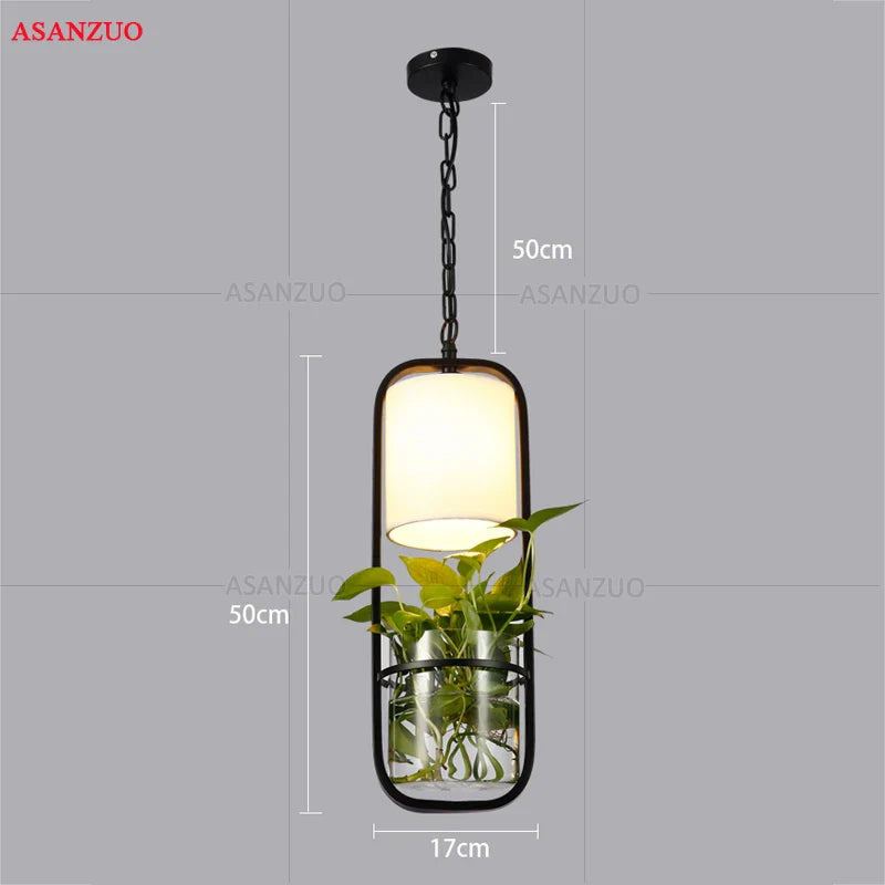 Afralia™ Black Iron Cage Pendant Light with Glass Cloth Shade E14 Loft Hanging Lamp