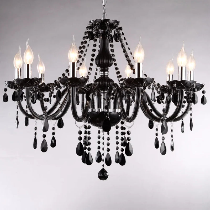 Afralia™ Luxury Black Crystal Chandelier Candle Lamp for Living Room Bedroom