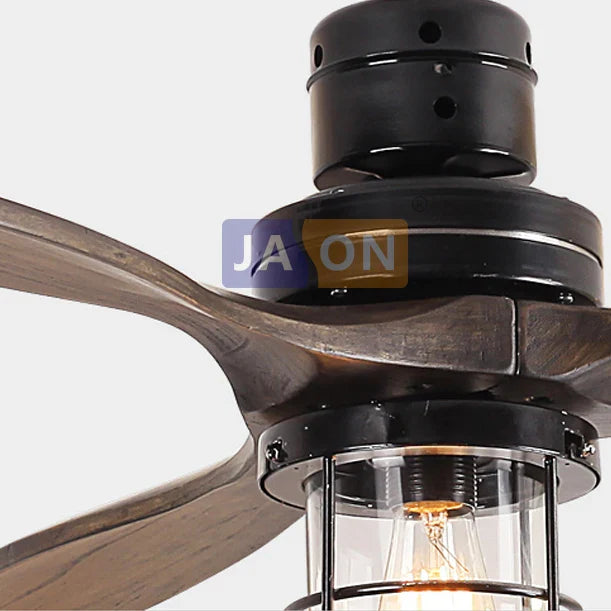 Afralia™ Edison Loft Iron Glass Wood Ceiling Fan with LED Light for Foyer Bedroom