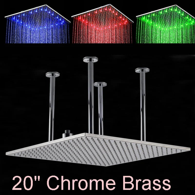 Afralia™ 20" LED Rainfall Shower Head in Chrome & Brushed Nickel