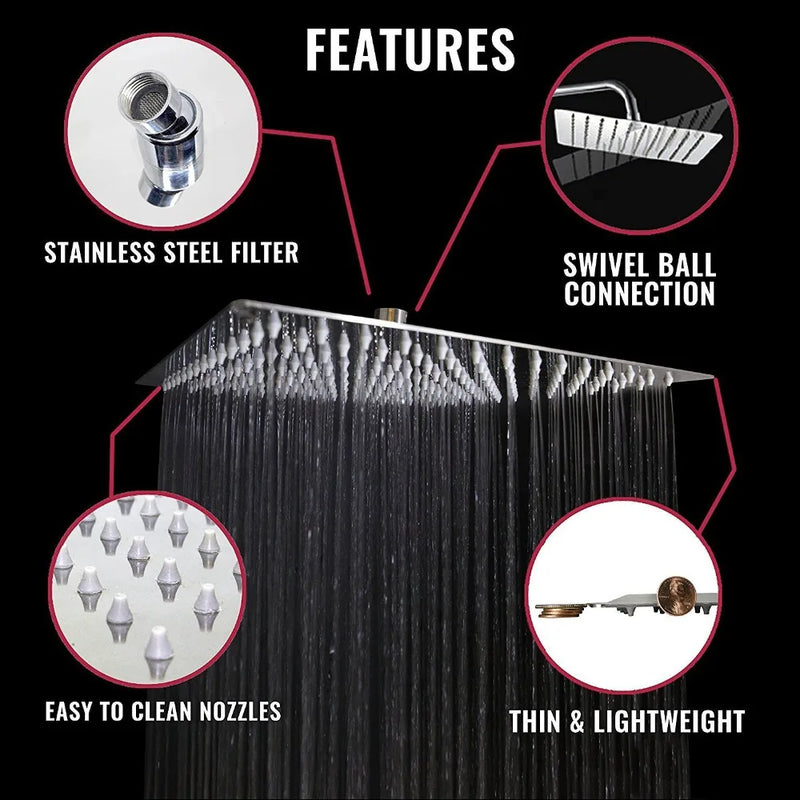 Afralia™ 16" Stainless Steel Ultrathin Rainfall Shower Head Chrome - Large Flow