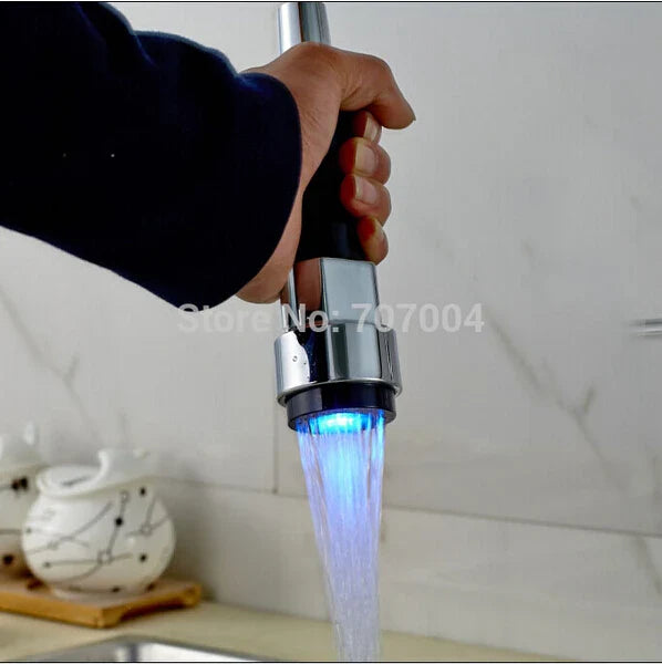 Afralia™ LED Light Chrome Kitchen Faucet Pull-Out Spray Head Replacement