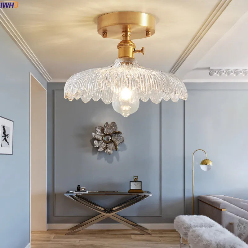Afralia™ Nordic Glass Copper Ceiling Light LED Vintage Lamparas De Techo