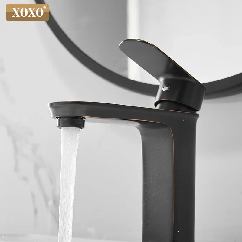 Afralia™ Black Finish Brass Basin Faucet Hot Cold Water Mixer Tap Single Handle