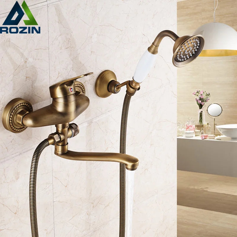 Afralia™ Brass Long Nose Shower Faucet Wall Mount Single Handle Mixer Tap