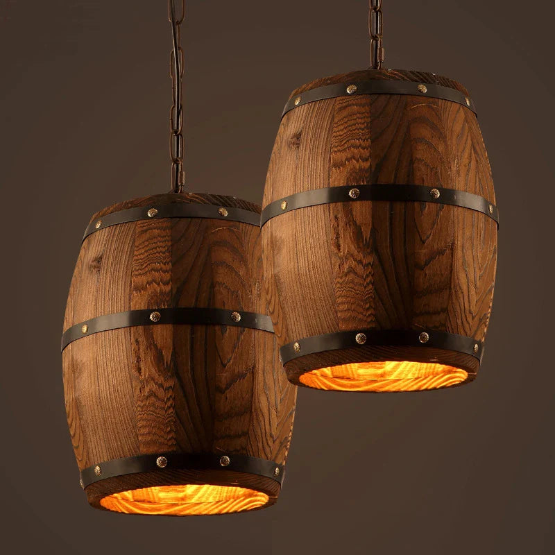 Afralia™ Wood Wine Barrel Hanging Pendant Light Fixture for Bar Cafe Home Restaurant