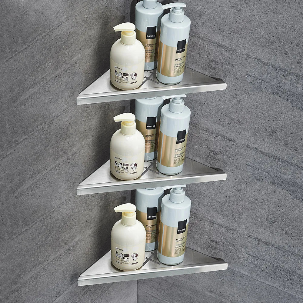 Afralia™ Stainless Steel Bathroom Shelf Shower Caddy Rack - Brushed Nickel - WF-18062