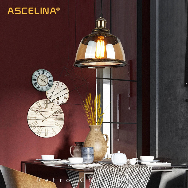 Afralia™ Vintage Industrial Pendant Light with Green Bronze Glass Lampshade and E27 Socket