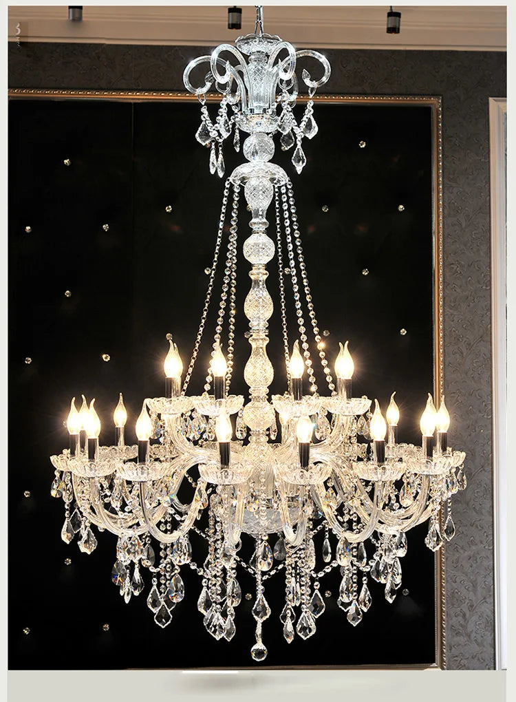 Afralia™ Large Stair Crystal Chandelier 15 Arms Gold/Silver K9 Crystal Luxury Light